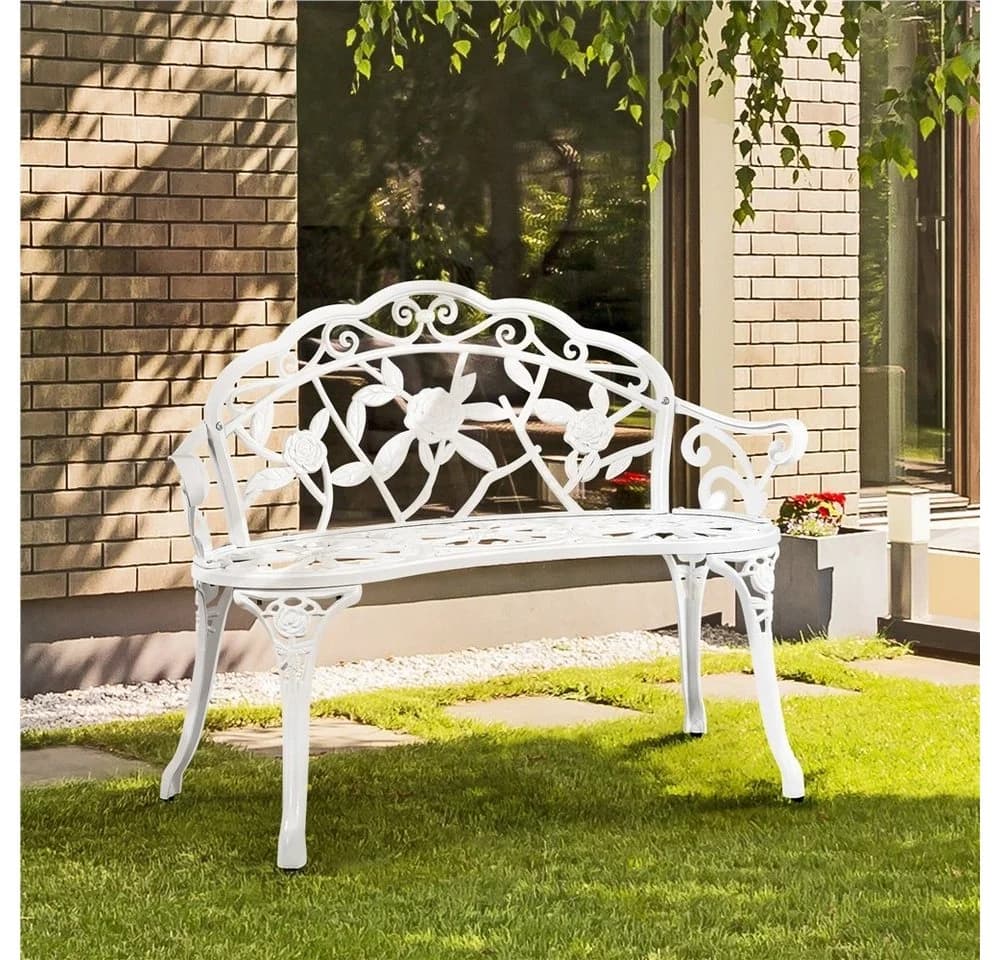 Yaheetech Gartenbank Metall 2-Sitzer Rosenmuster