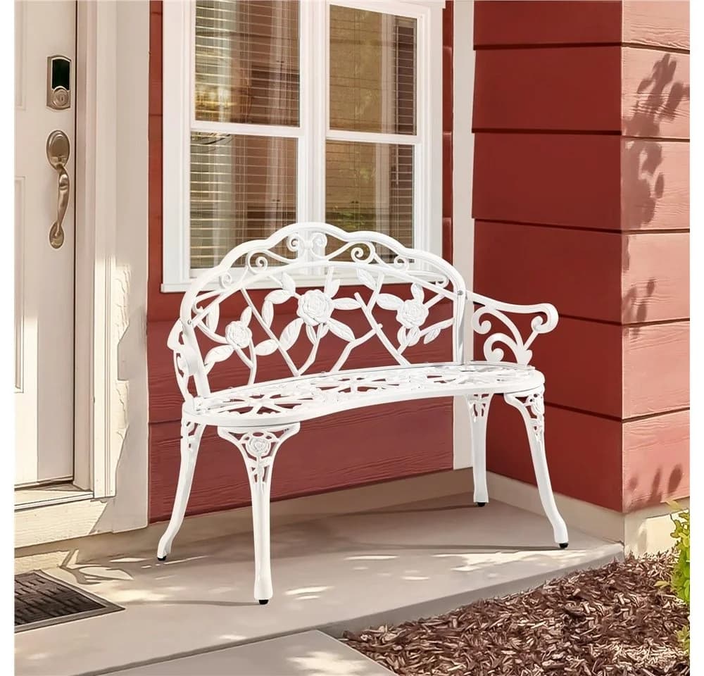 Yaheetech Gartenbank Metall 2-Sitzer Rosenmuster - Bild 3
