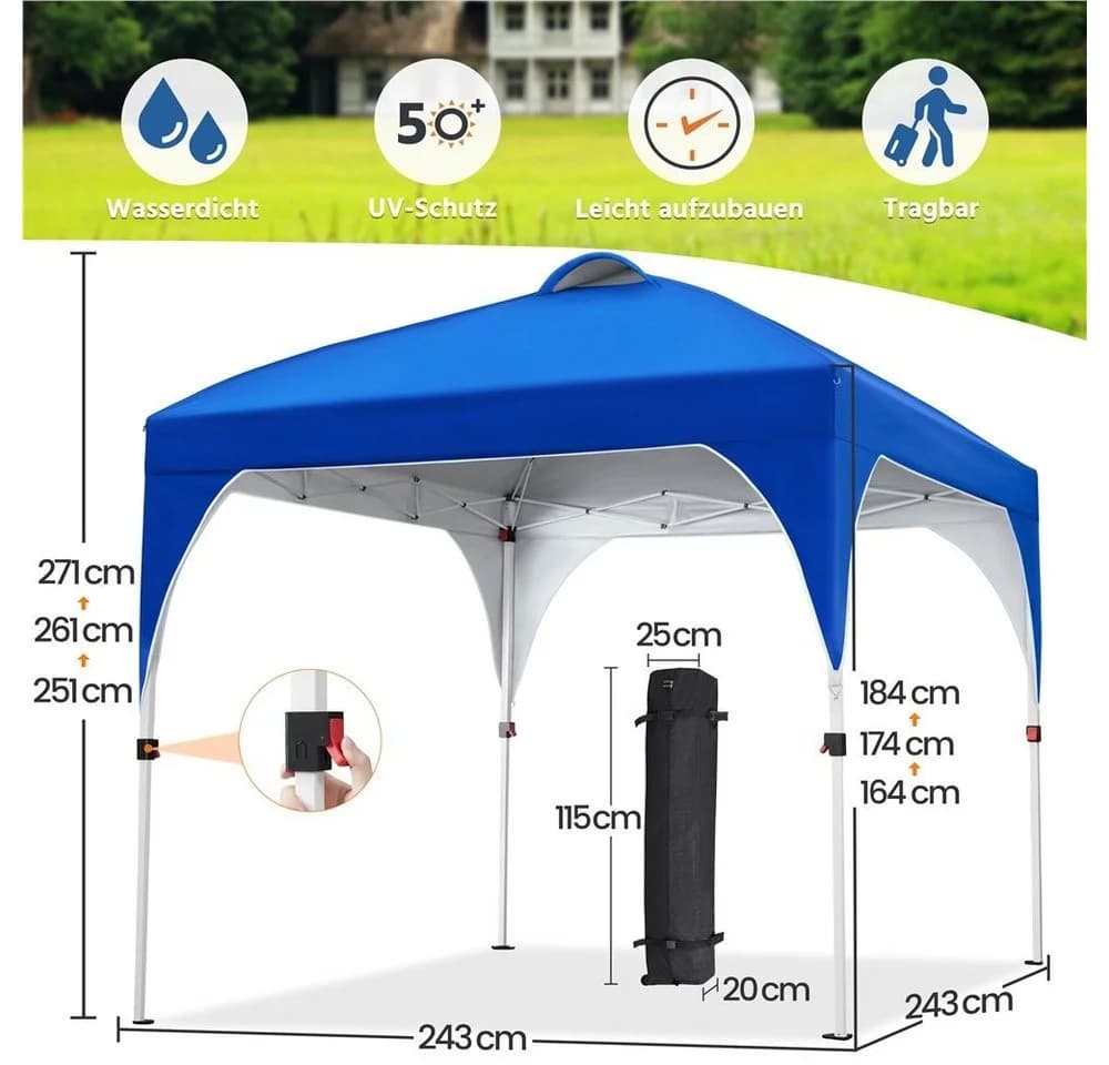 Yaheetech Faltpavillon 2,4x2,4m / 3x3m Blau - Bild 5