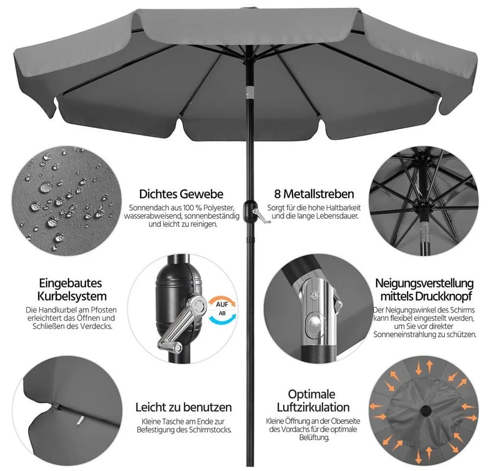 Yaheetech Sonnenschirm 268 cm Kurbel UV-Schutz - Bild 5