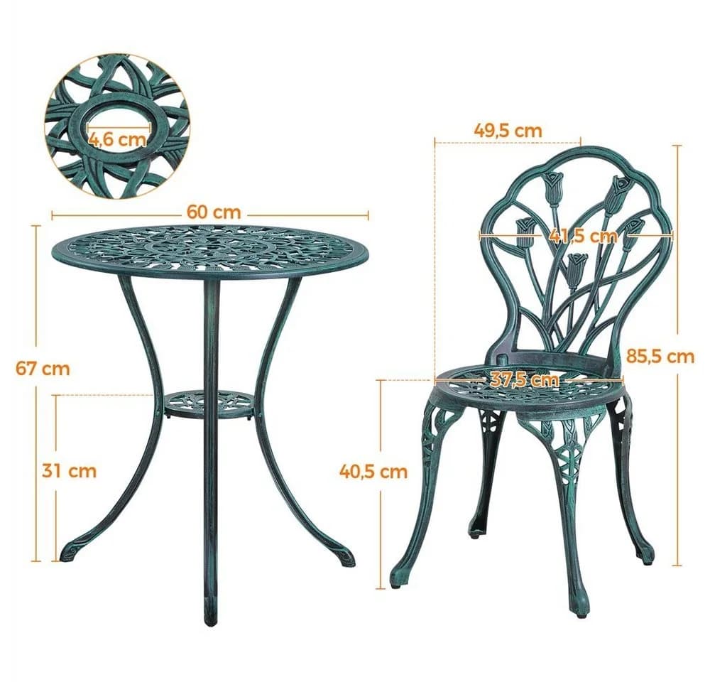 Yaheetech Balkonset 3-teilig Gartenmöbel-Set Metall Retro-Blumenmuster - Bild 4