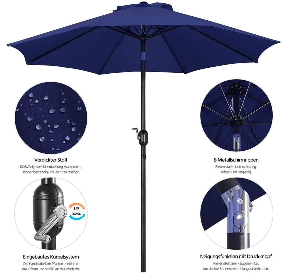 Yaheetech Sonnenschirm Blau mit Kurbel und Neigung - Bild 5