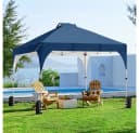 Yaheetech Faltpavillon 3x3m Blau Höhenverstellbar mit Rollen Bild 1