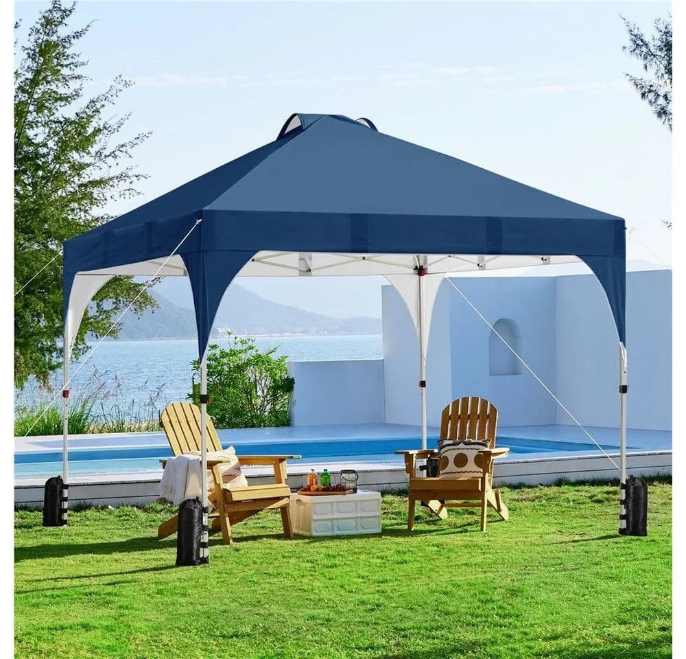 Yaheetech Faltpavillon 3x3m Blau Höhenverstellbar mit Rollen