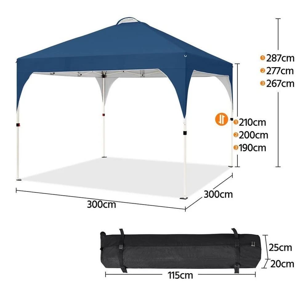 Yaheetech Faltpavillon 3x3m Blau Höhenverstellbar mit Rollen - Bild 4
