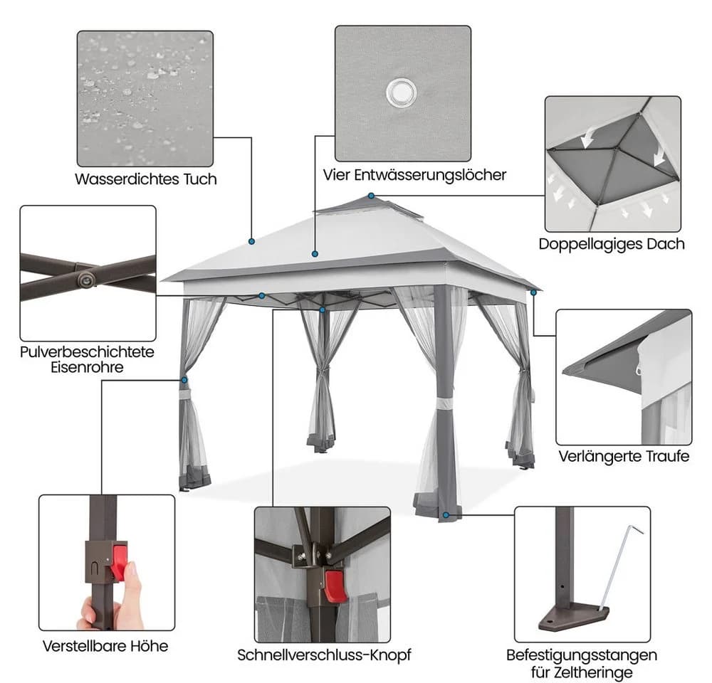 Yaheetech Faltpavillon Grau mit 4 Seitenteilen höhenverstellbar wasserdicht - Bild 4