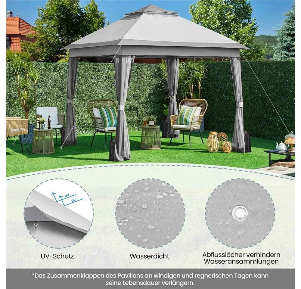 Yaheetech Faltpavillon Grau mit 4 Seitenteilen höhenverstellbar wasserdicht - Bild 5
