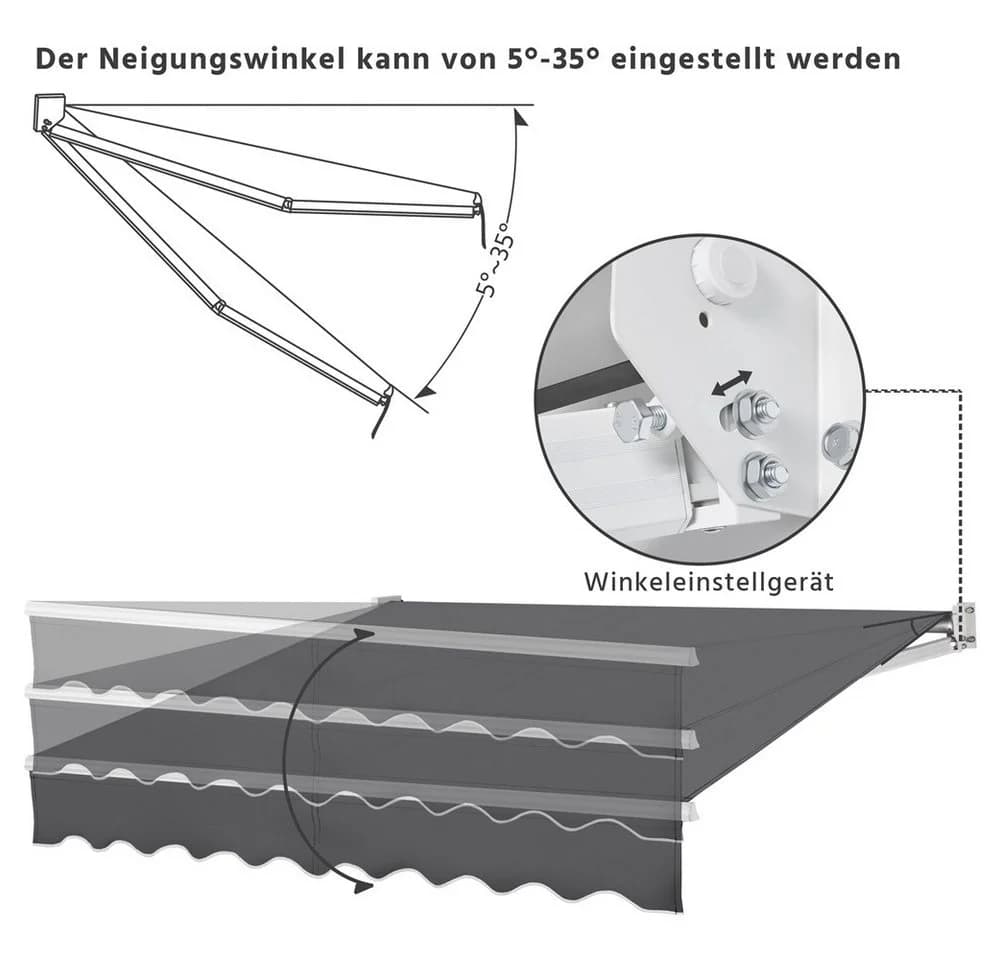 Yaheetech Einziehbare Fallarmmarkise Dunkelgrau mit Handkurbel - Bild 4
