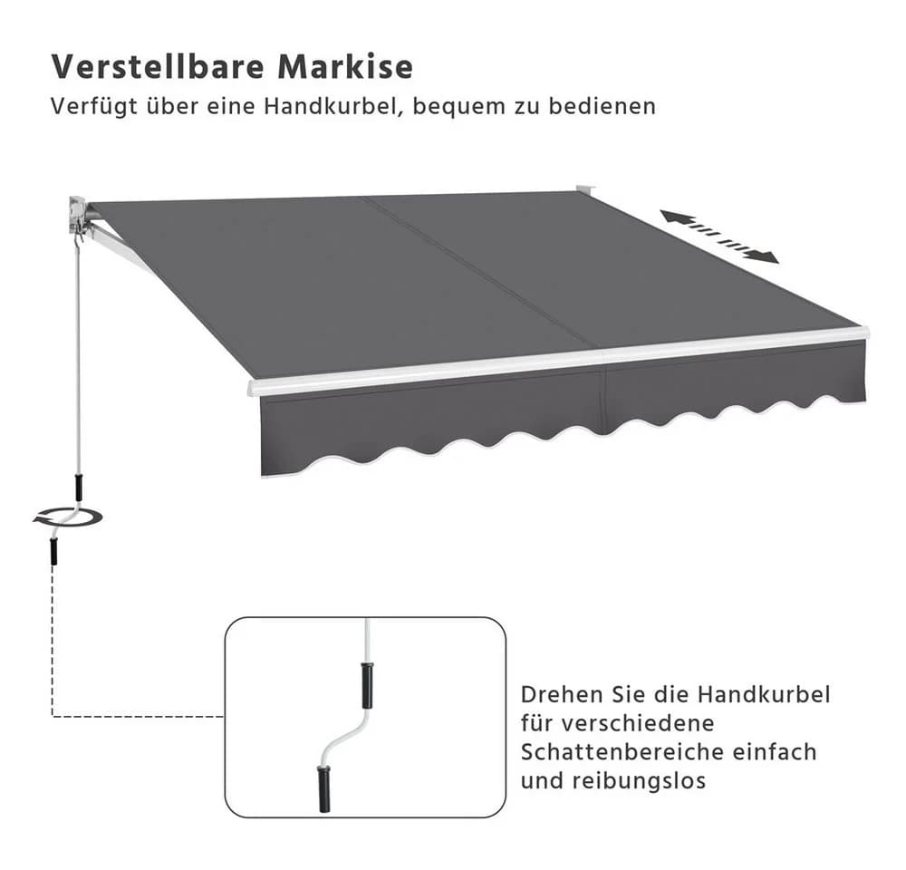 Yaheetech Einziehbare Fallarmmarkise Dunkelgrau mit Handkurbel - Bild 5