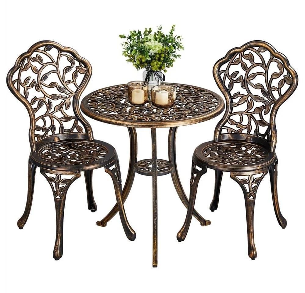 Yaheetech Balkonset 3er Gartenmöbel-Set 2 Stühle & 1 Runder Tisch Bronze - Bild 2