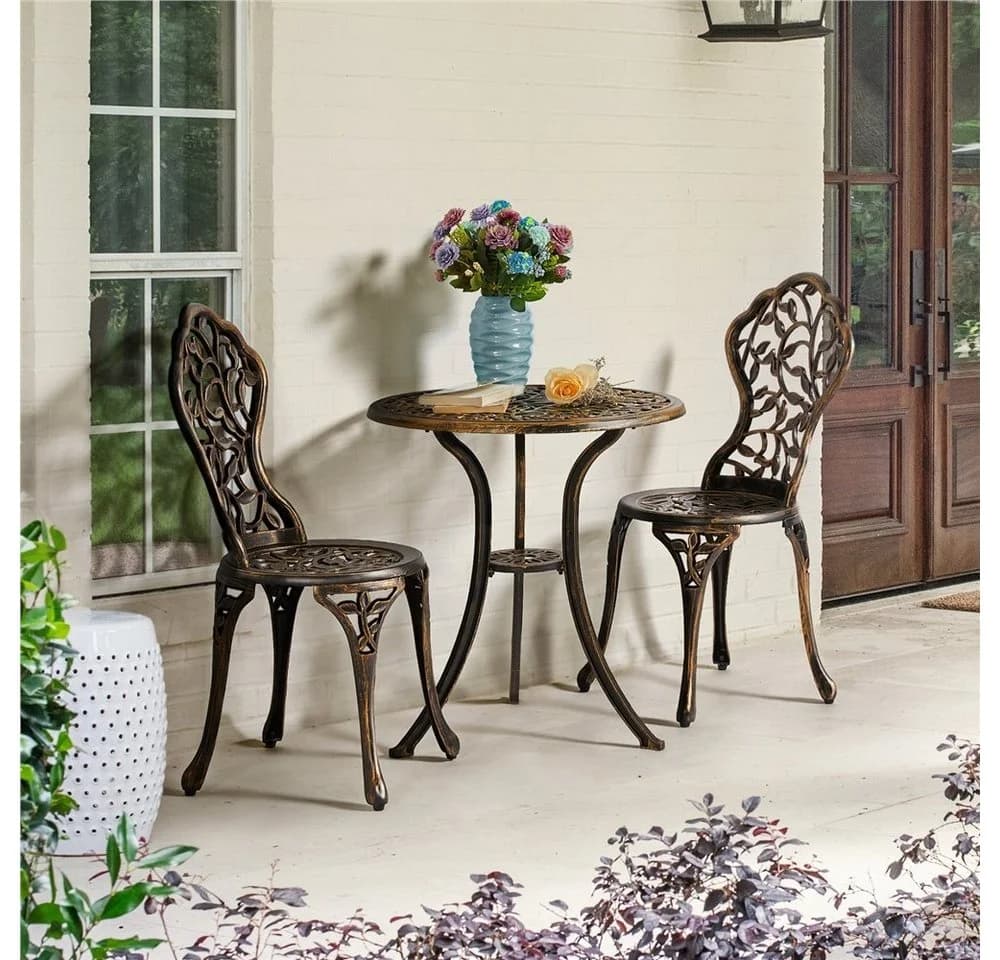 Yaheetech Balkonset 3er Gartenmöbel-Set 2 Stühle & 1 Runder Tisch Bronze - Bild 3