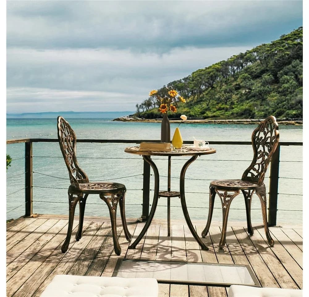 Yaheetech Balkonset 3er Gartenmöbel-Set 2 Stühle & 1 Runder Tisch Bronze - Bild 4