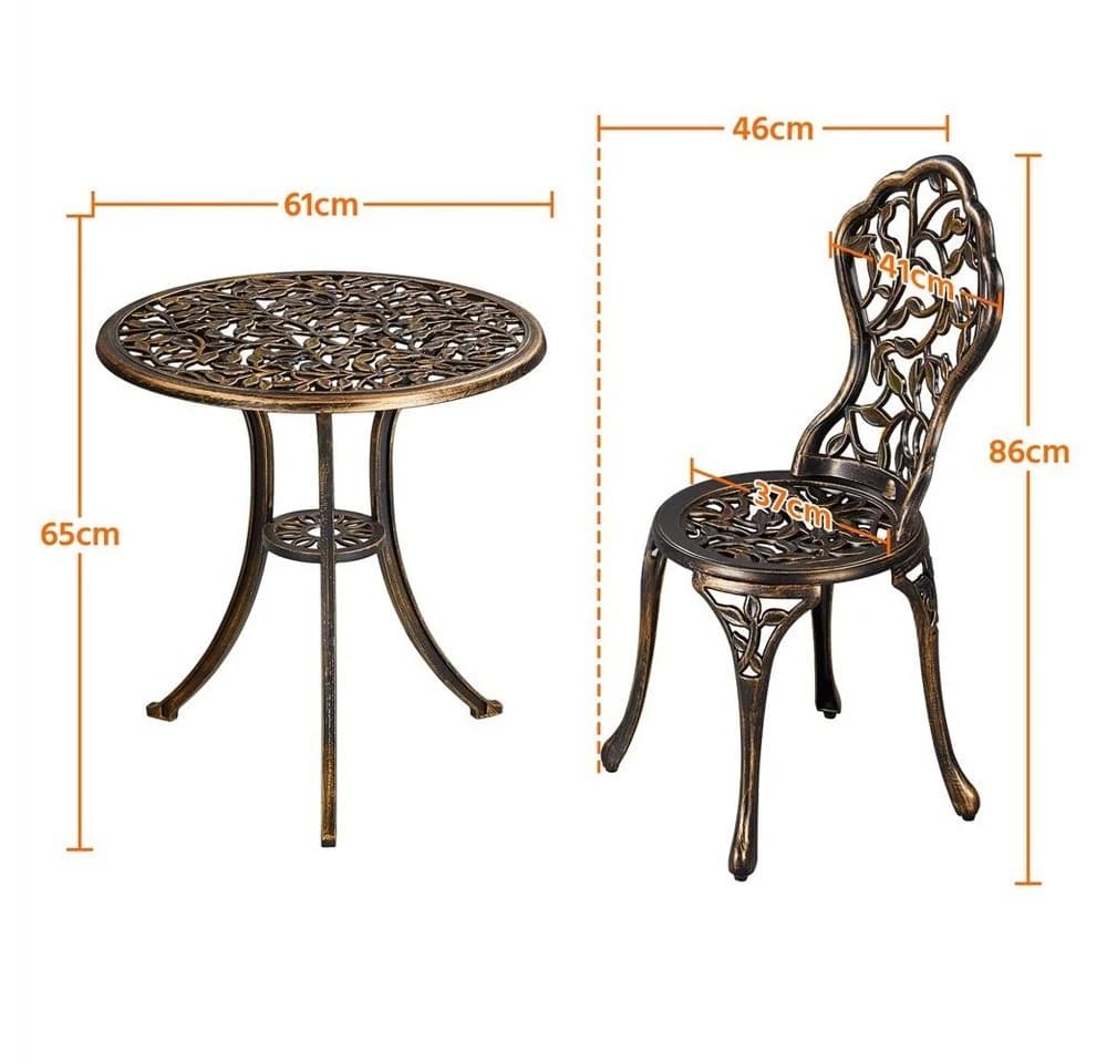Yaheetech Balkonset 3er Gartenmöbel-Set 2 Stühle & 1 Runder Tisch Bronze - Bild 5