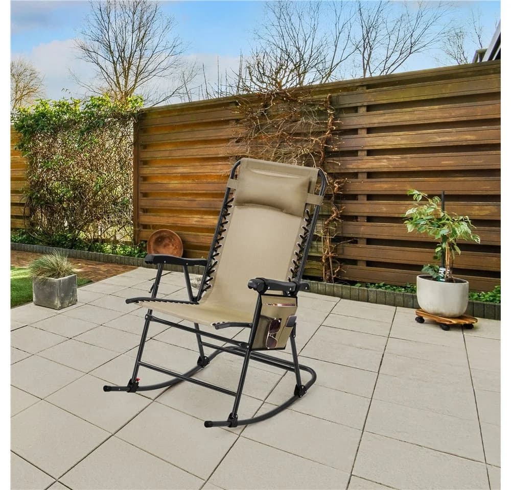 Yaheetech Schaukelstuhl Klappbar Beige