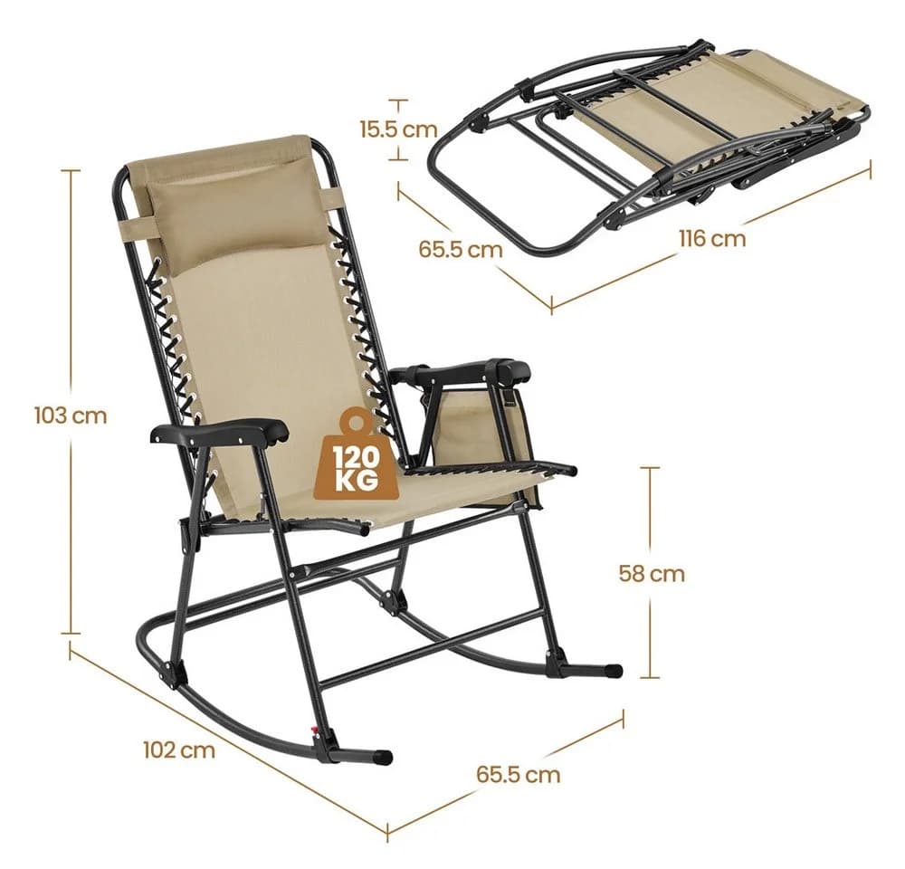 Yaheetech Schaukelstuhl Klappbar Beige - Bild 3