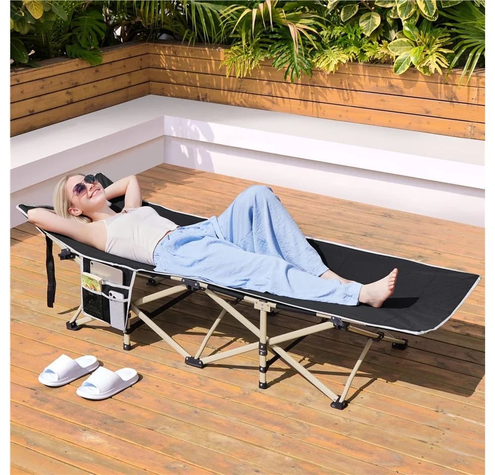 Yaheetech Feldbett Campingbett Schwarz mit Tragetasche