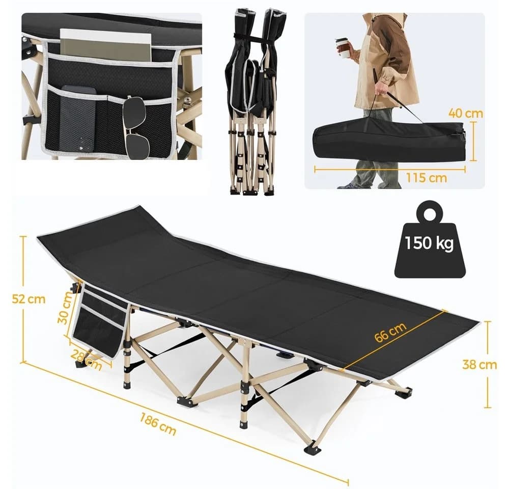 Yaheetech Feldbett Campingbett Schwarz mit Tragetasche - Bild 4
