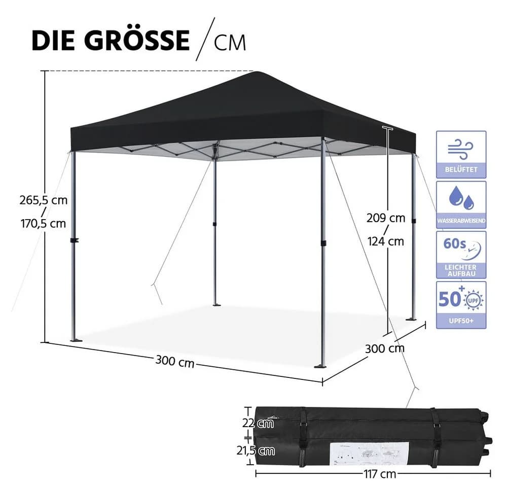 Yaheetech Faltpavillon 3x3m Schwarz Höhenverstellbar UV-Schutz - Bild 4