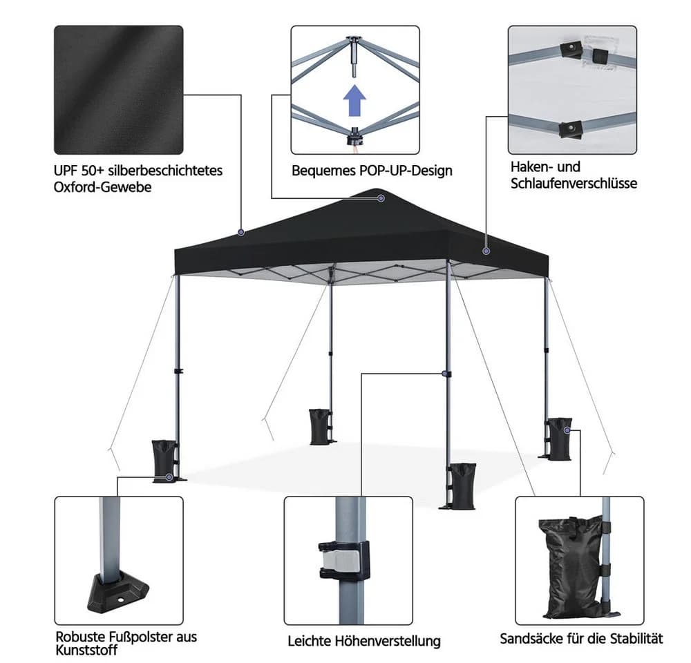 Yaheetech Faltpavillon 3x3m Schwarz Höhenverstellbar UV-Schutz - Bild 5