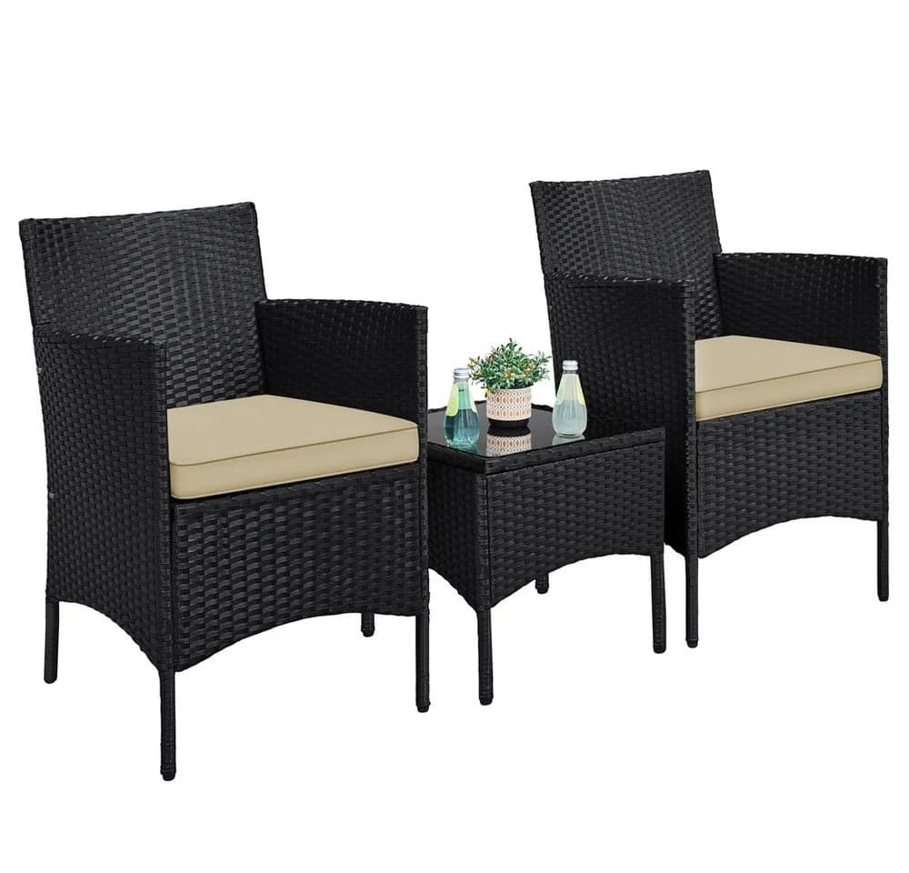 Yaheetech Balkonset Gartenmöbel-Set 3-Teilig Rattanoptik 2 Personen