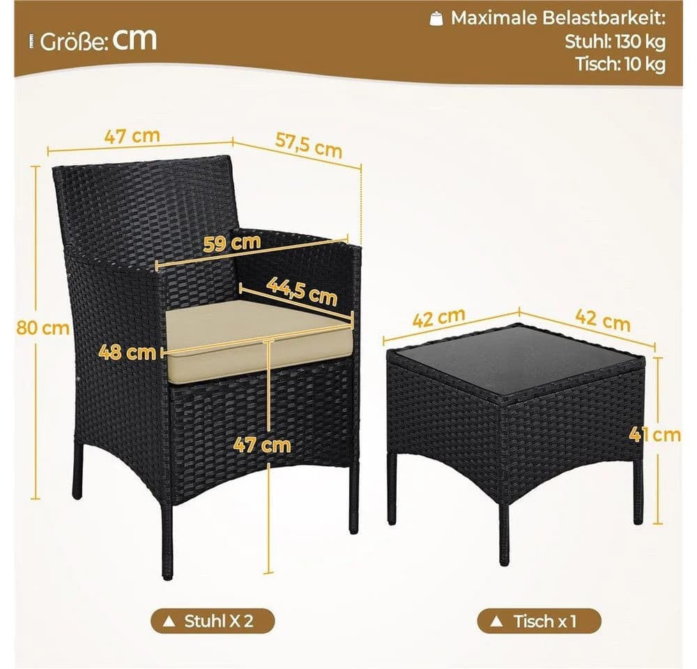 Yaheetech Balkonset Gartenmöbel-Set 3-Teilig Rattanoptik 2 Personen - Bild 4