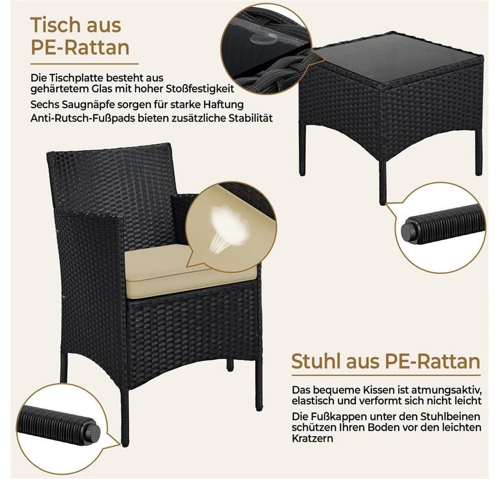 Yaheetech Balkonset Gartenmöbel-Set 3-Teilig Rattanoptik 2 Personen - Bild 5