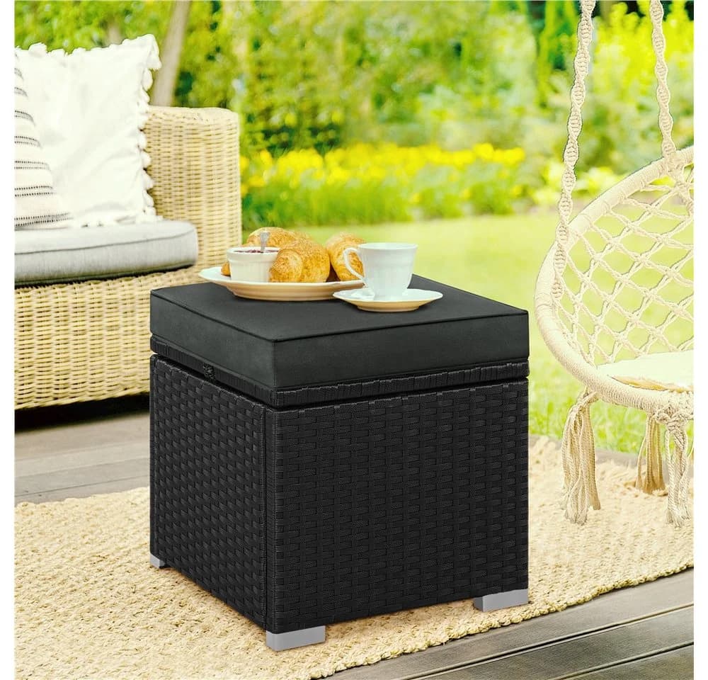 Yaheetech Rattan Hocker 2er Set Schwarz/Grau mit Stauraum