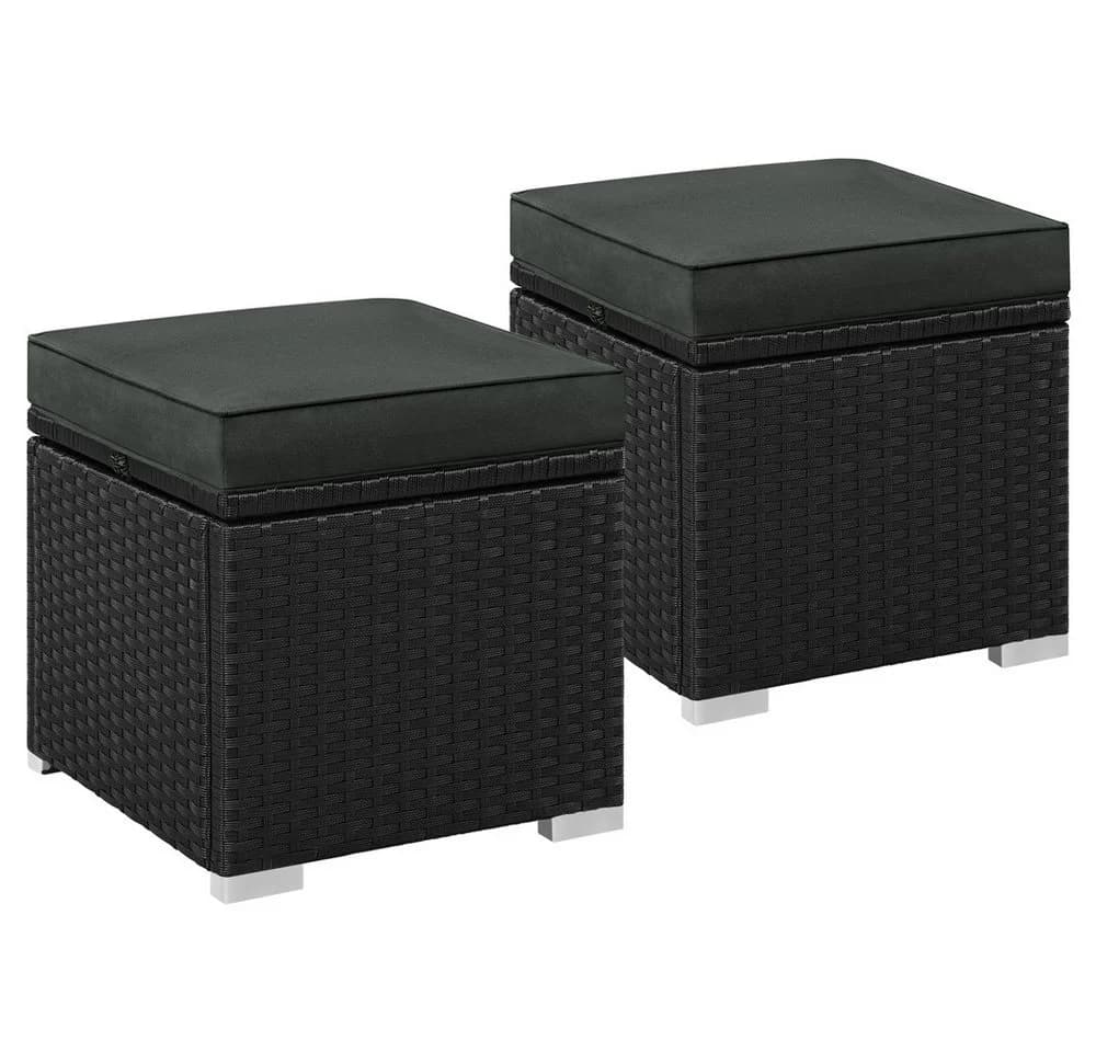 Yaheetech Rattan Hocker 2er Set Schwarz/Grau mit Stauraum - Bild 2