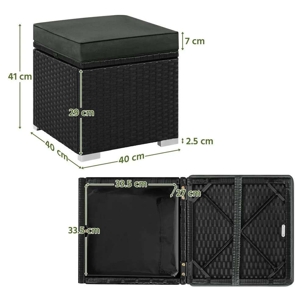 Yaheetech Rattan Hocker 2er Set Schwarz/Grau mit Stauraum - Bild 4