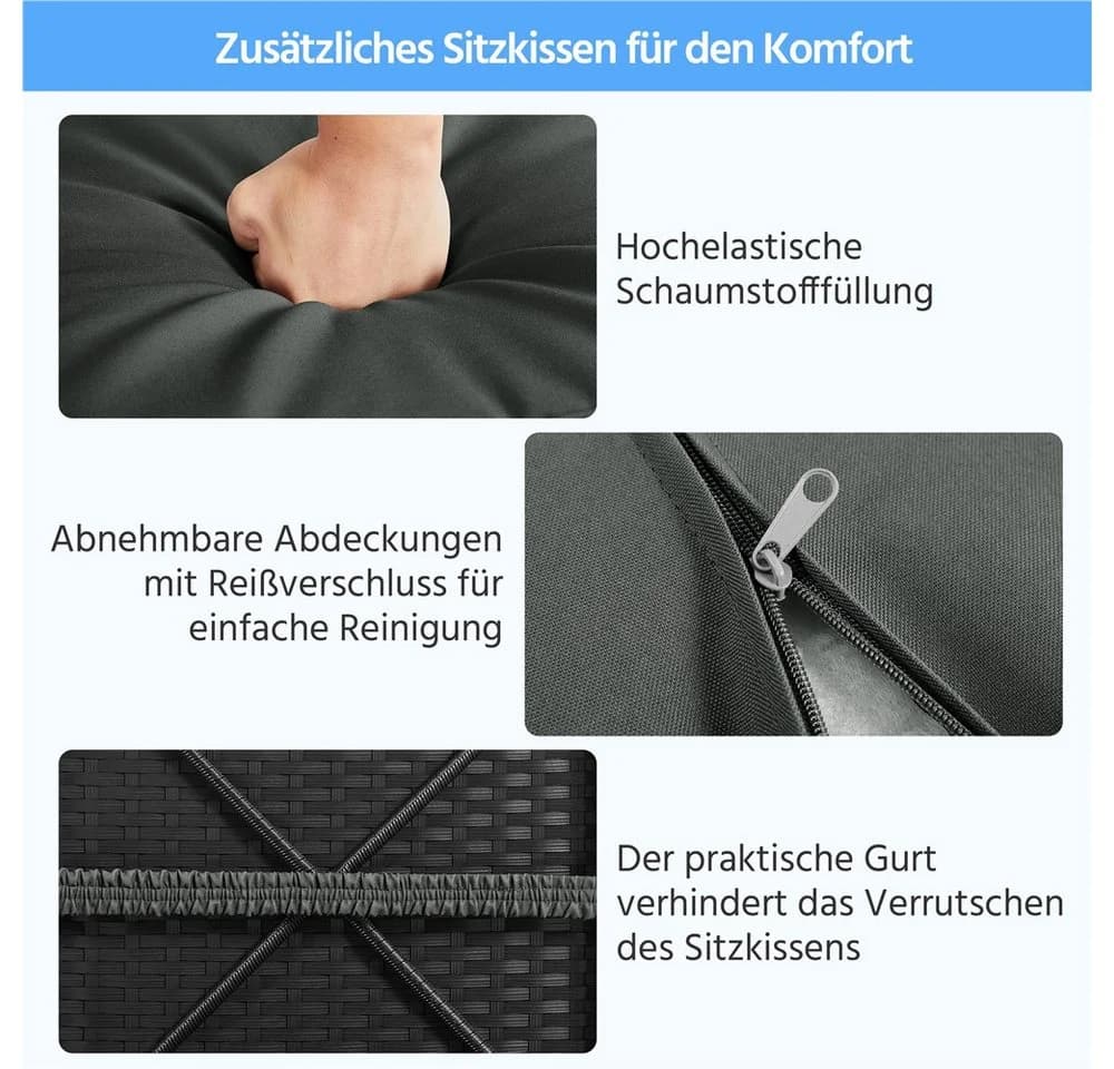 Yaheetech Rattan Hocker 2er Set Schwarz/Grau mit Stauraum - Bild 5