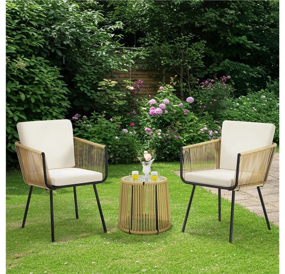 Yaheetech Balkonset 3-teilig Rattan mit 2 Sesseln & Glas-Tisch - Bild 3