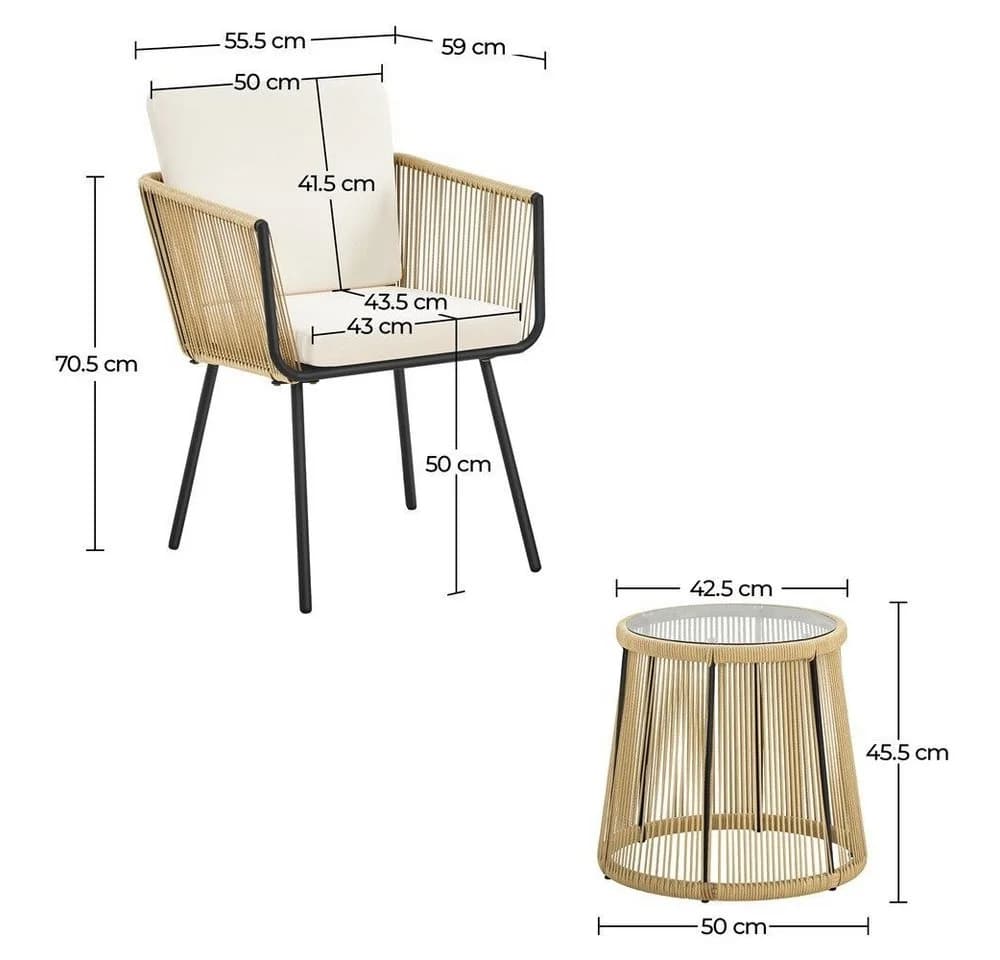 Yaheetech Balkonset 3-teilig Rattan mit 2 Sesseln & Glas-Tisch - Bild 4