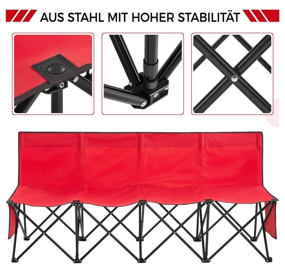 Yaheetech Klappbare Campingbank 4-Sitzer Rot mit Tragtasche - Bild 5