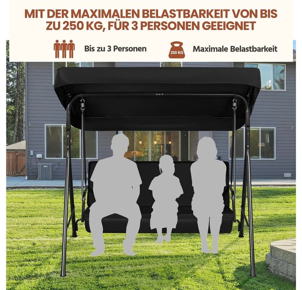 Yaheetech Hollywoodschaukel 2-Sitzer 3-Sitzer Schaukelbank mit Sonnendach - Bild 5