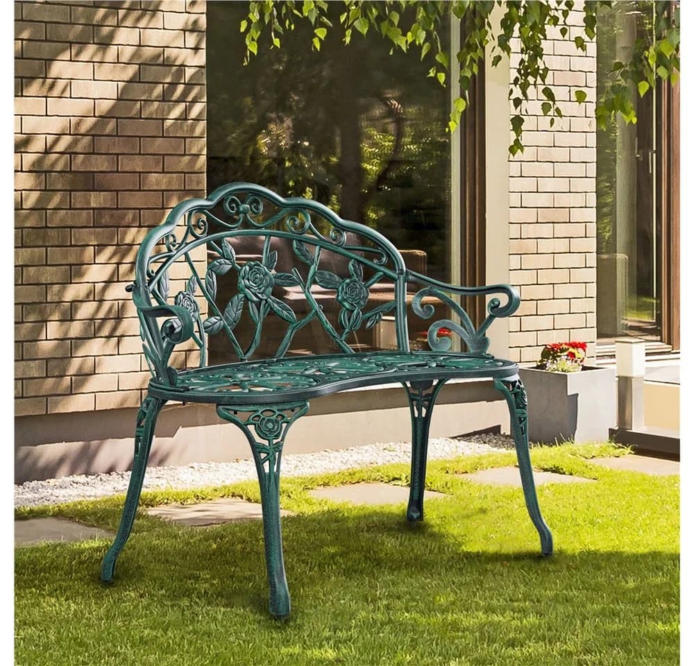Yaheetech Gartenbank Metall 2-Sitzer Rosenmuster - Bild 3