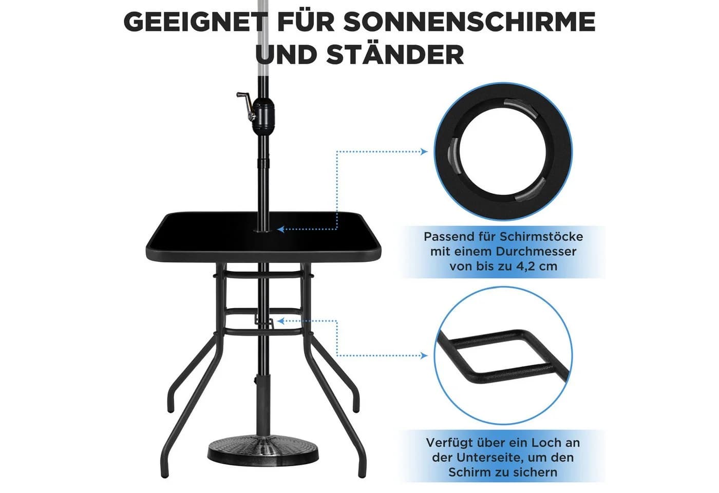 Yaheetech Gartentisch mit Schirmloch 70x70 cm - Bild 5