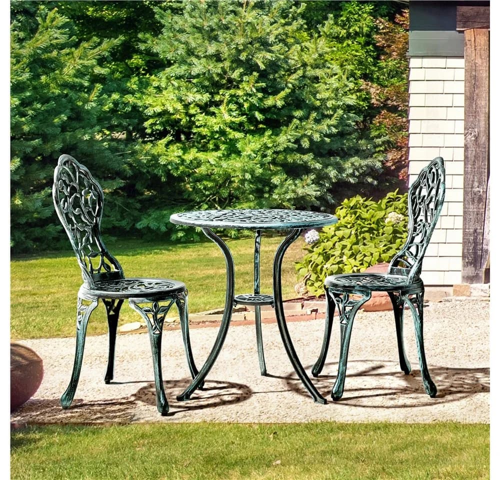 Yaheetech Balkonset 3er Gartenmöbel-Set Grün Aluminiumguss