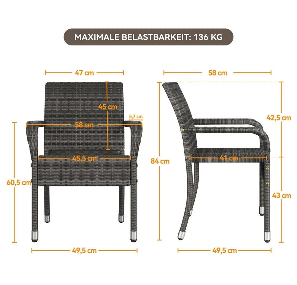 Yaheetech Gartenstuhl 2er-Set Rattan-Optik Metallbeine - Bild 4