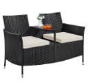 Yaheetech Balkonset 2-Sitzer Polyrattan Gartenbank, Gartenstuhl Gartensessel Zweisitzer-Stuhl Doppelsessel Tischfunktion Bild 2