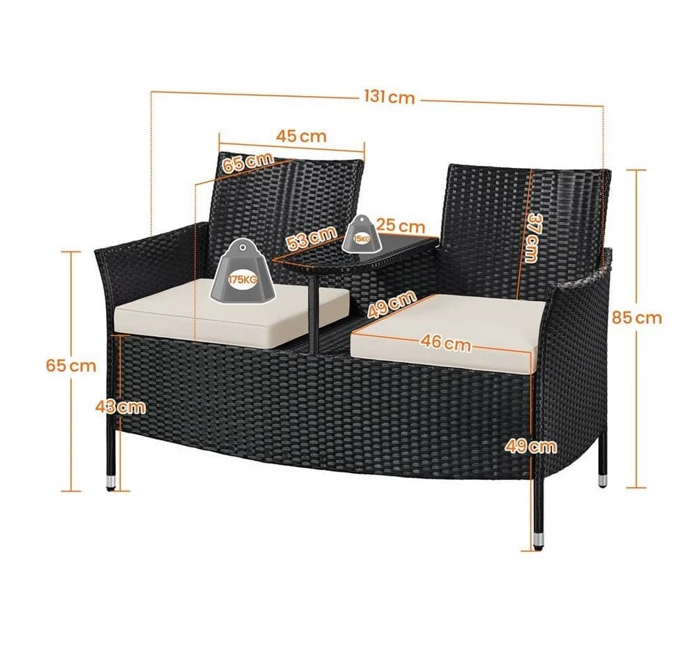 Yaheetech Balkonset 2-Sitzer Polyrattan Gartenbank, Gartenstuhl Gartensessel Zweisitzer-Stuhl Doppelsessel Tischfunktion - Bild 4