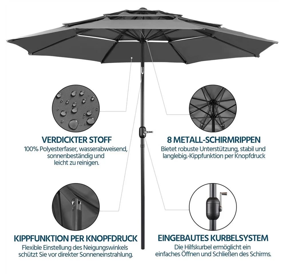 Yaheetech Sonnenschirm 324cm UPF 50+ Neigbar - Bild 5