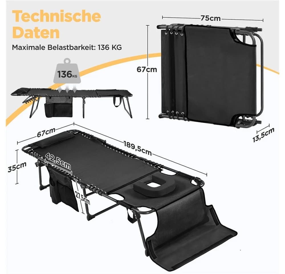 Yaheetech Feldbett Campingbett 5-fach Verstellbare Rückenlehne - Bild 4