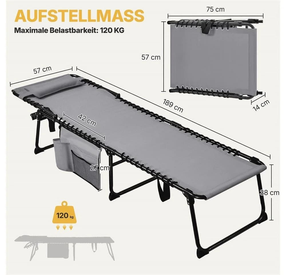 Yaheetech Klappbett Grau 5-stufig verstellbar bis 120kg - Bild 4