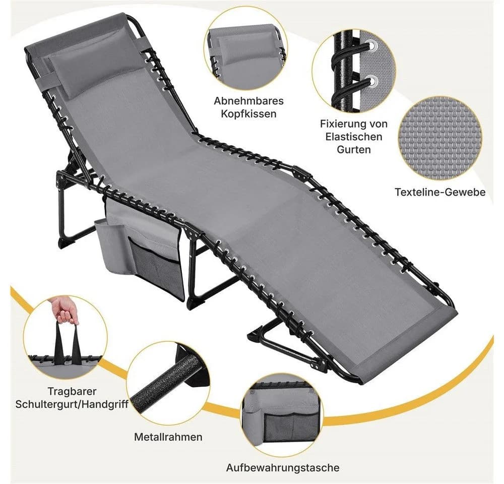 Yaheetech Klappbett Grau 5-stufig verstellbar bis 120kg - Bild 5