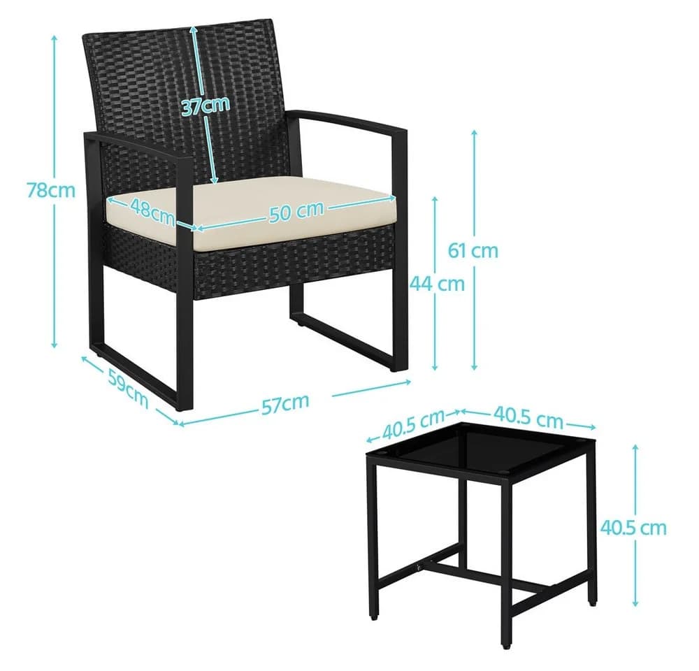 Yaheetech Balkonset 3-teilig Rattan-Optik 2 Stühle Beistelltisch - Bild 4