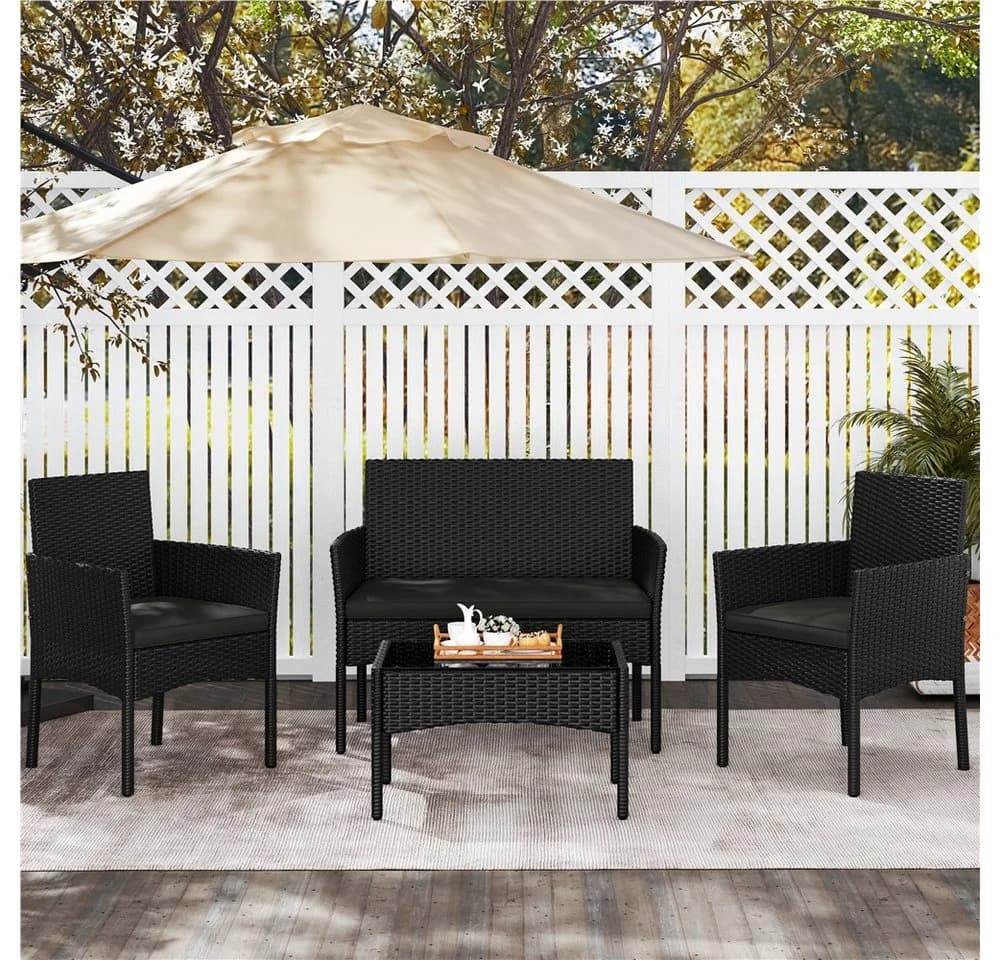 Yaheetech Balkonset Gartenmöbel-Set 4-er Rattanmöbel Gartenlounge-Set für 4 Personen