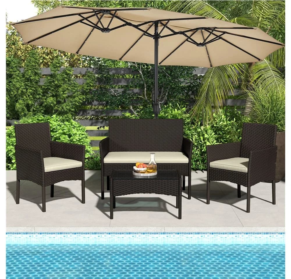 Yaheetech Balkonset Gartenmöbel-Set 4-er Rattanmöbel Gartenlounge-Set für 4 Personen