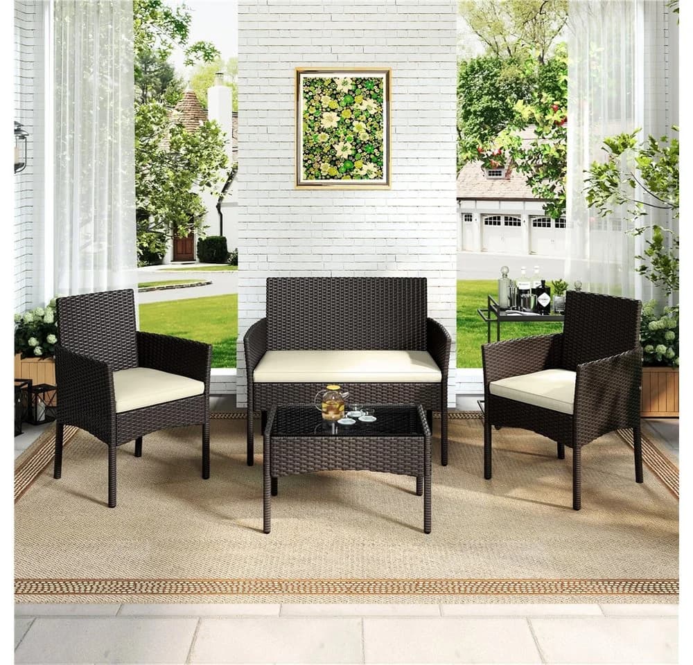 Yaheetech Balkonset Gartenmöbel-Set 4-er Rattanmöbel Gartenlounge-Set für 4 Personen - Bild 3