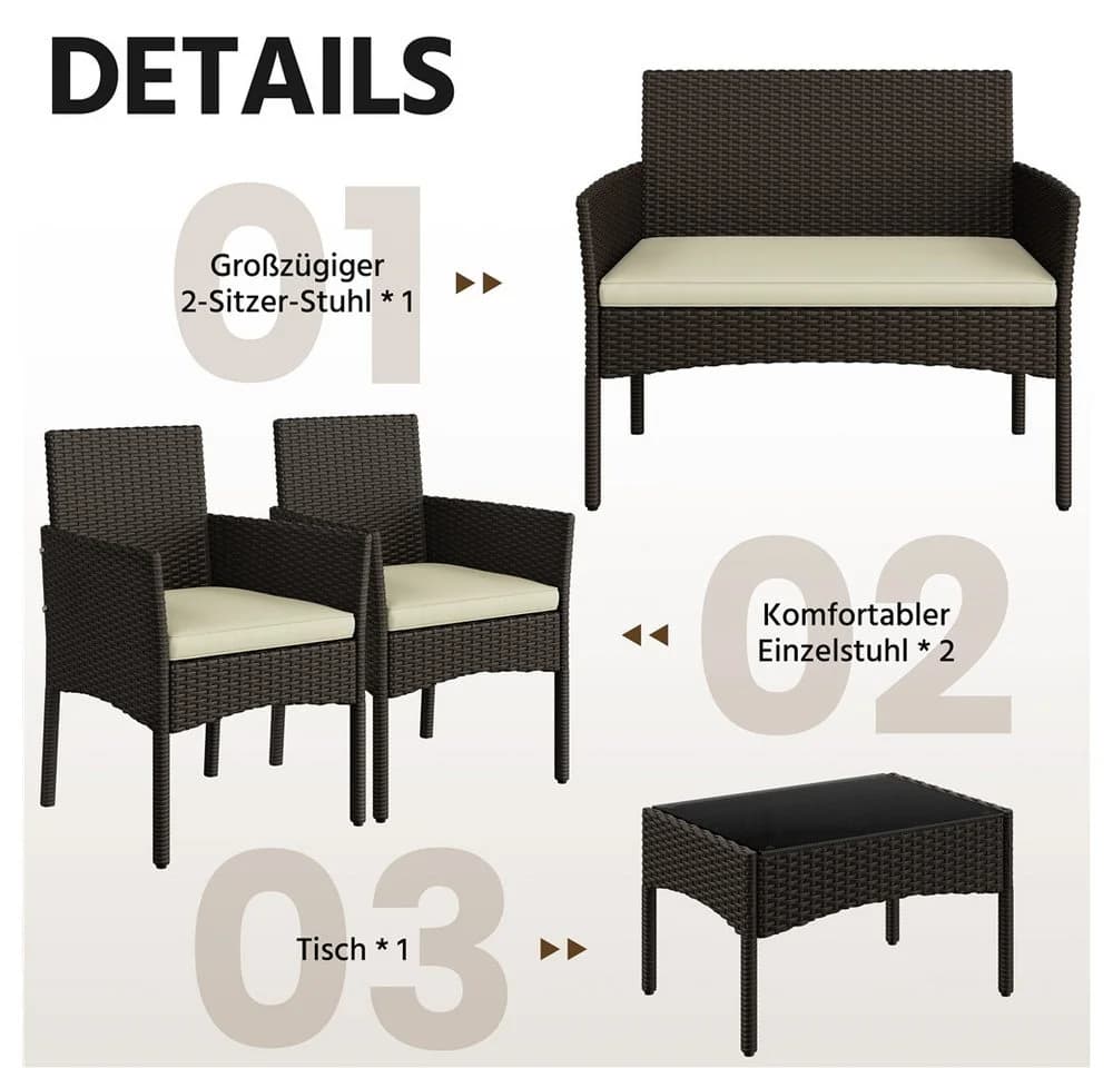 Yaheetech Balkonset Gartenmöbel-Set 4-er Rattanmöbel Gartenlounge-Set für 4 Personen - Bild 5