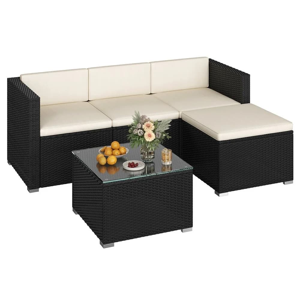 Yaheetech Gartenlounge-Set 5-tlg. Schwarz/Beige PE-Rattan - Bild 2